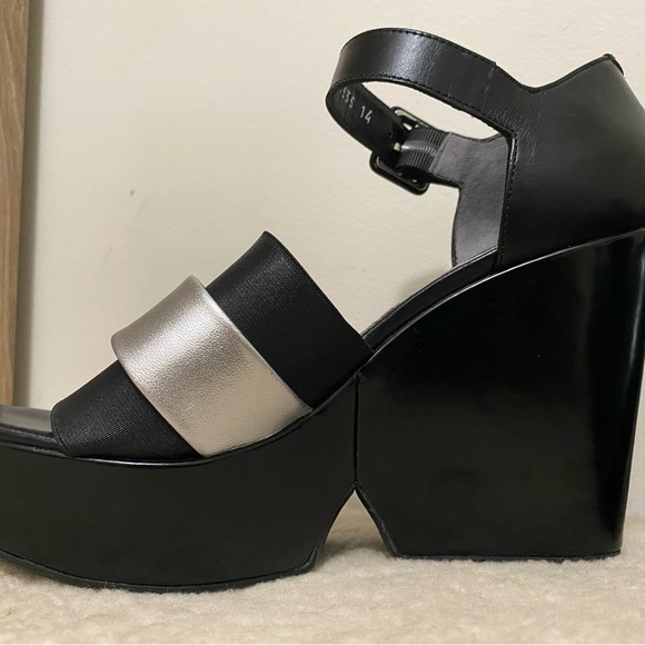 Robert Clergerie Black and Silver Wedge Sandals - Picture 5 of 16